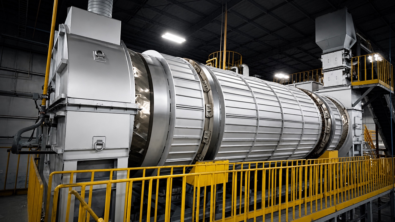 Chouno UBC aluminium can decoating rotary kiln system installed in an industrial recycling plant